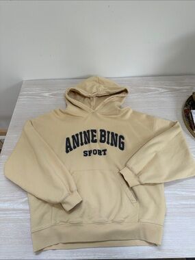 Anine Bing Cream Yellow Harvey Hoodie with Grey Logo